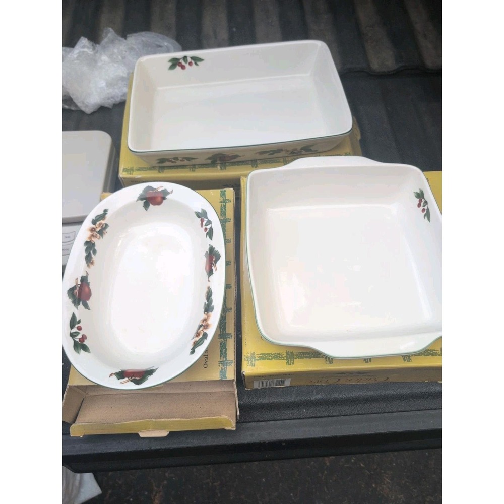 Cades Cove Collection Stoneware 3 Piece Bakeware Servers W Boxes Never Used